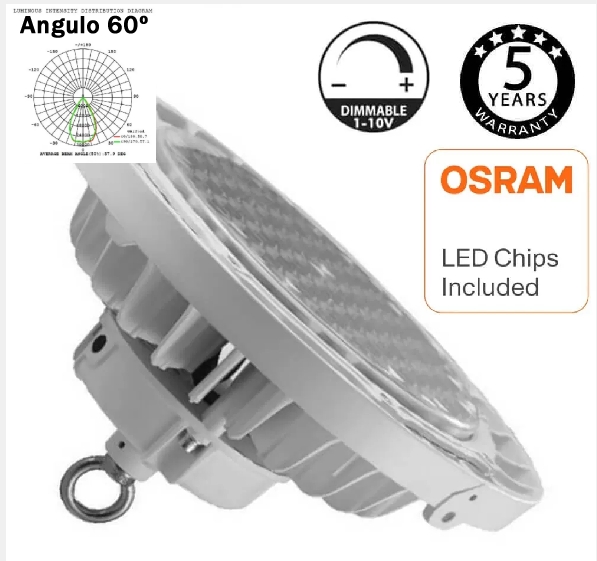 Campana LED Industrial UFO 150W CHIP 3030-2D OSRAM Angulo de 60º